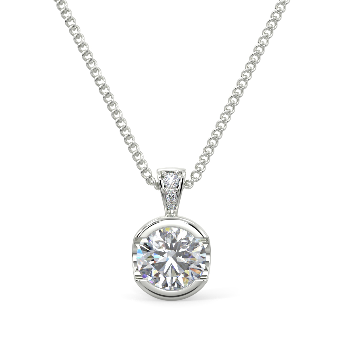 Round Half Rubover Pave Bail Pendent