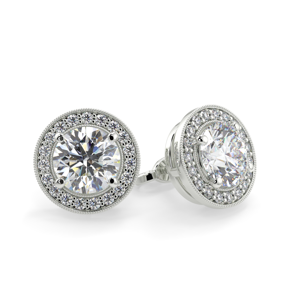 Round Halo Pave Set Milgrain Earring