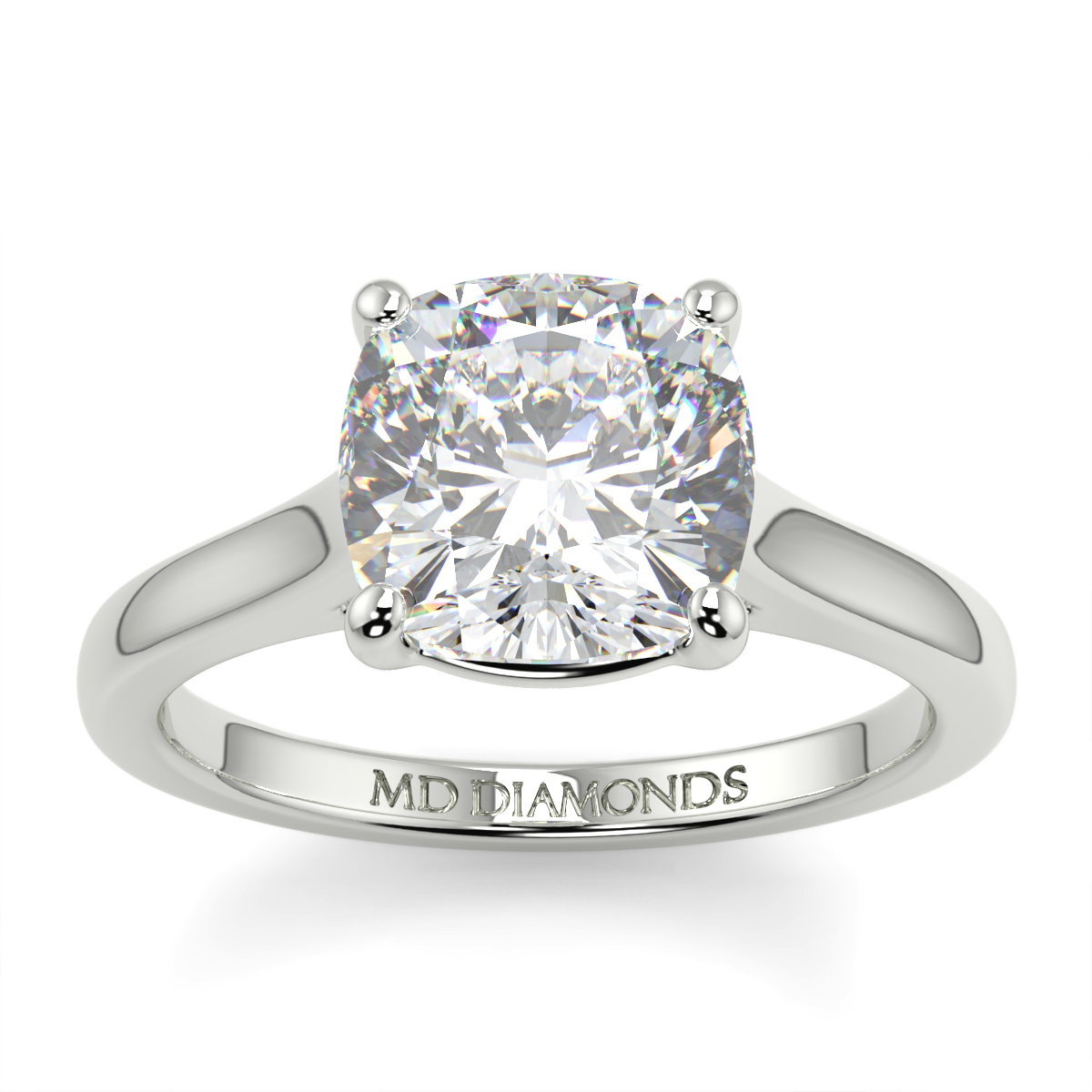 Cushion 4 Claw Wed Fit Solitaire Ring