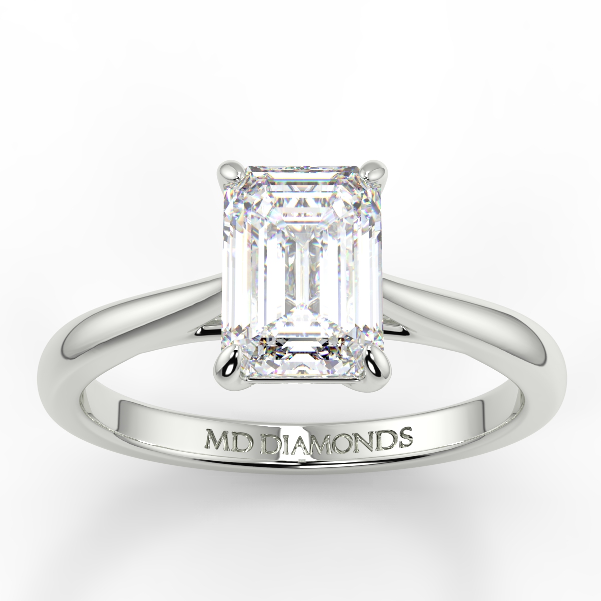 Emerald 4 Claw Tappered Band Solitaire Ring