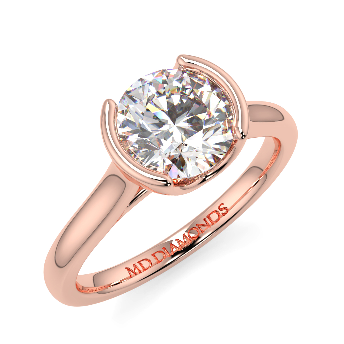 Round Half Rubover Solitaire Ring