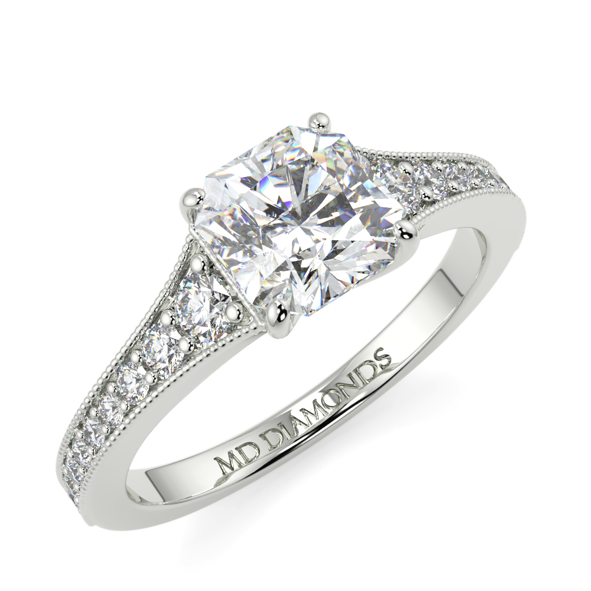 Assher Pave Set Milgrained Diamond Ring
