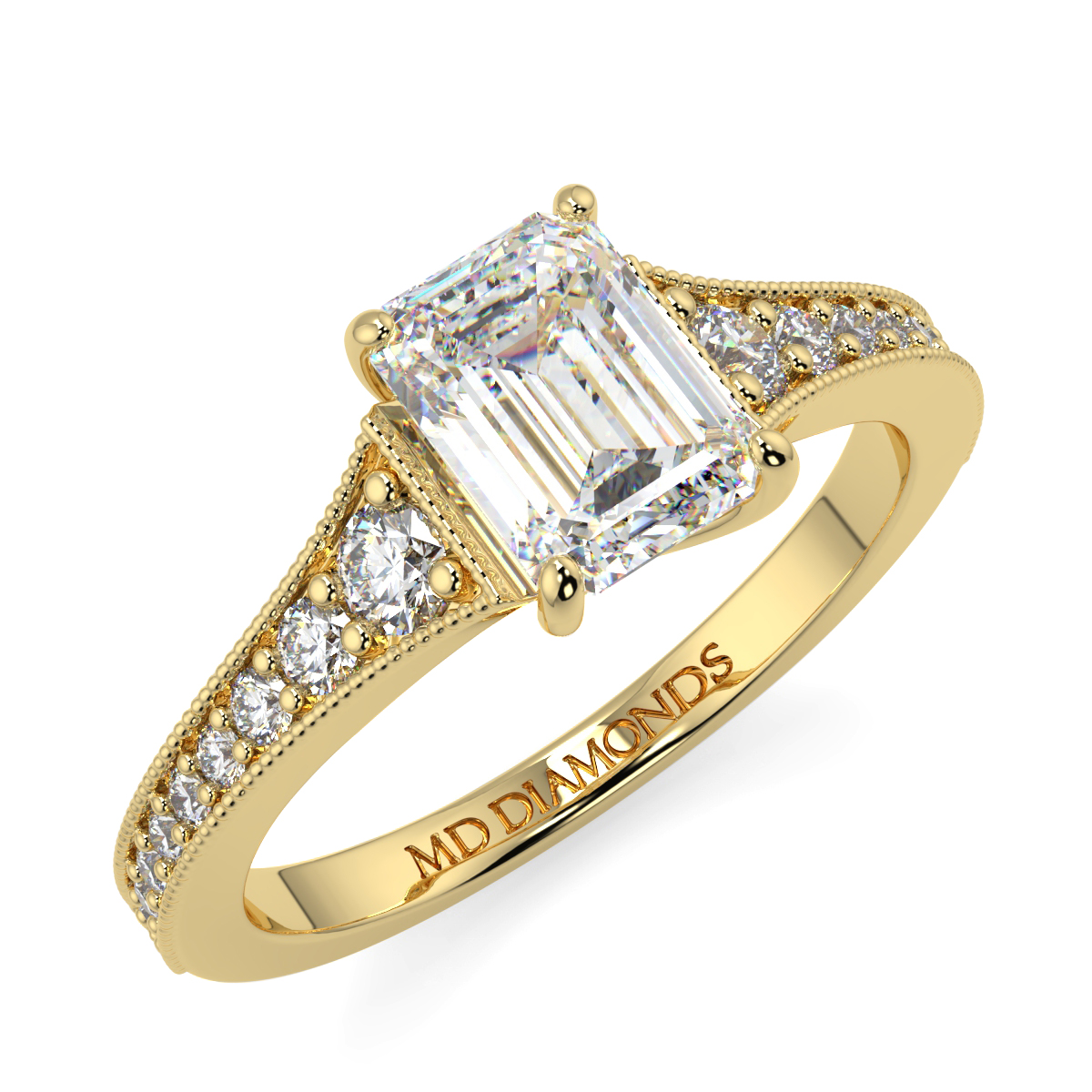 Emerald Pave Grain Set Diamond Ring