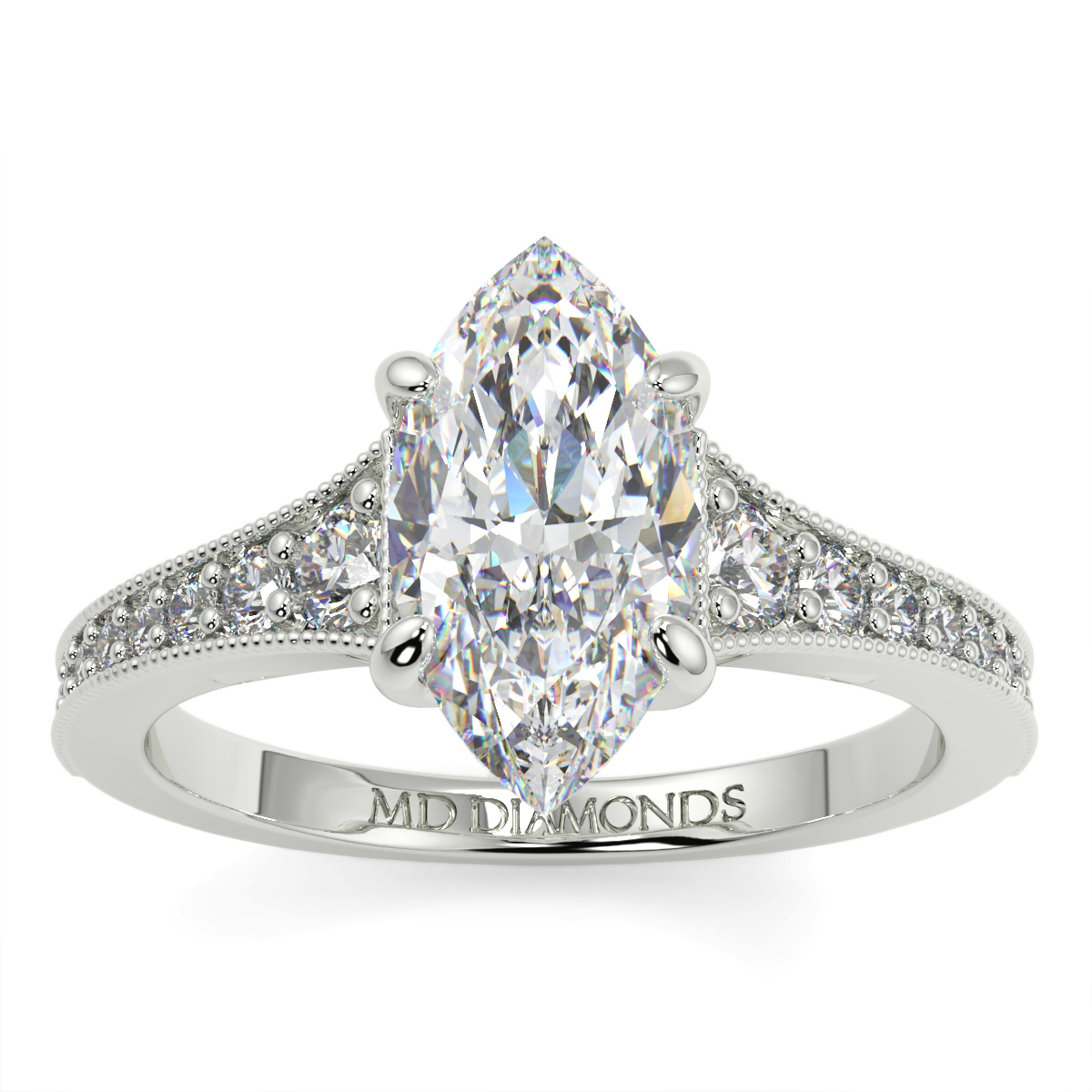 Marquise Pave Grain Set Diamond Ring