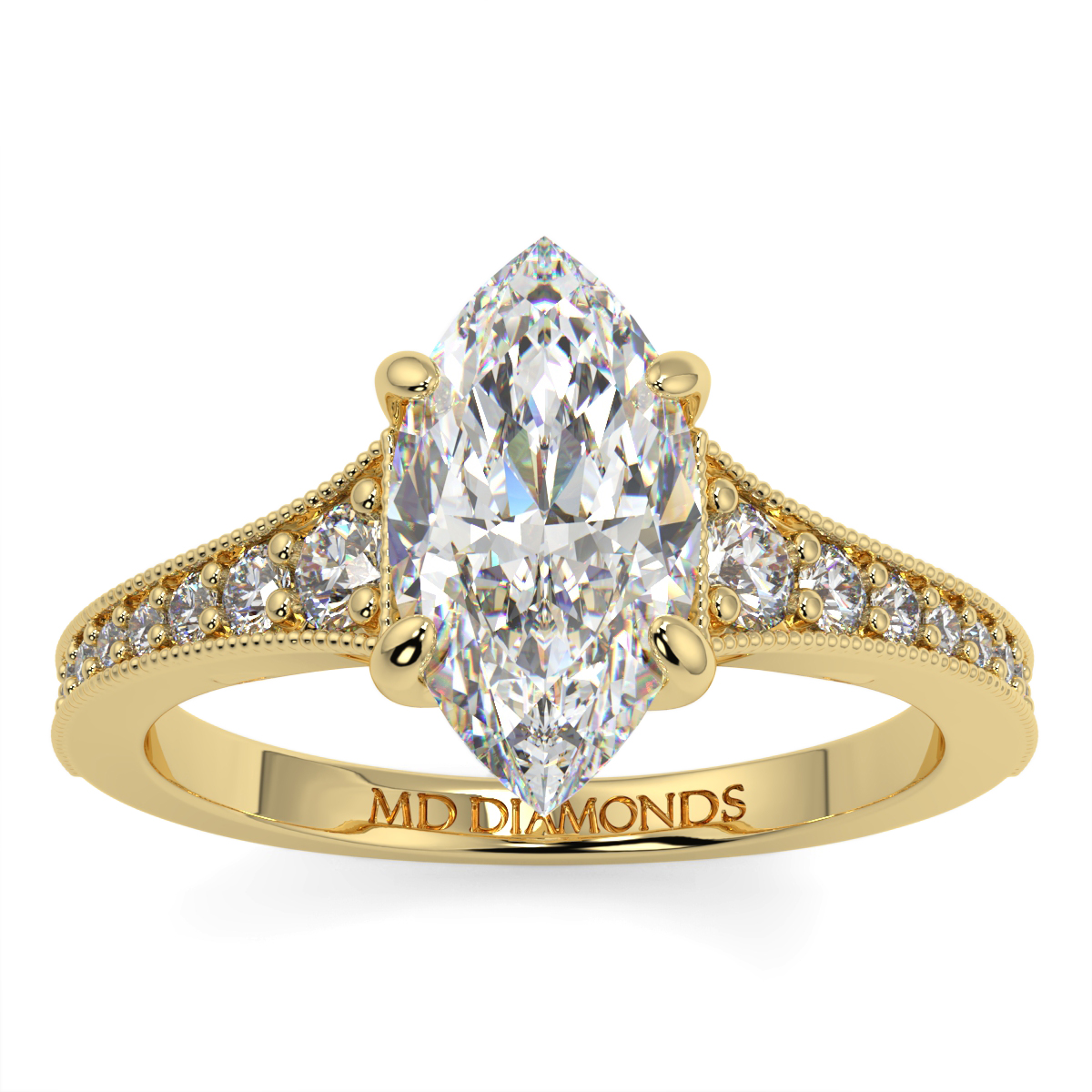 Marquise Pave Grain Set Diamond Ring