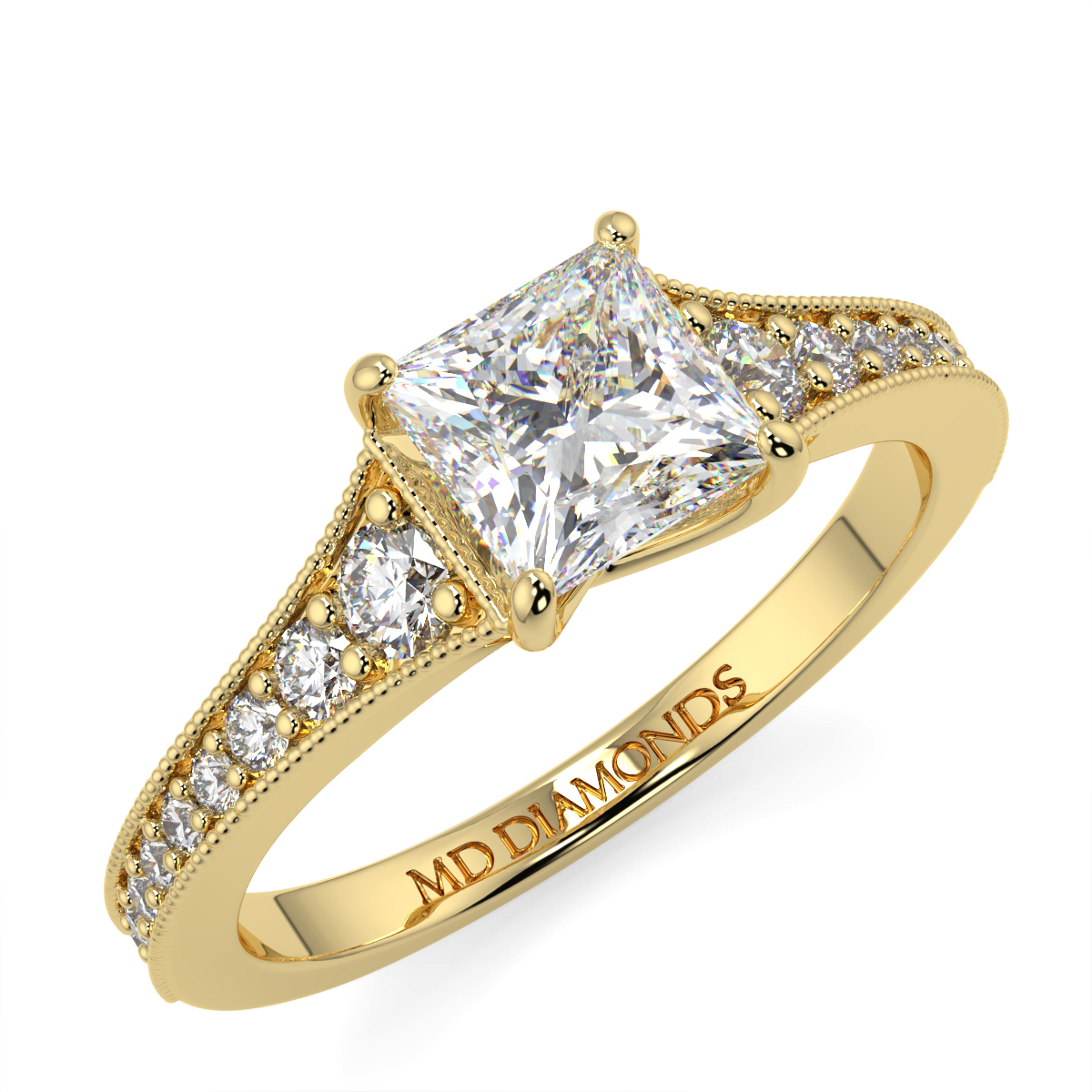 Princess Pave Grain Set Diamond Ring