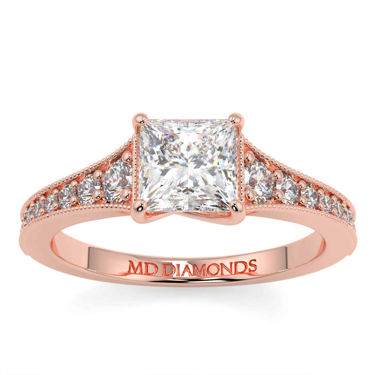 Princess Pave Grain Set Diamond Ring