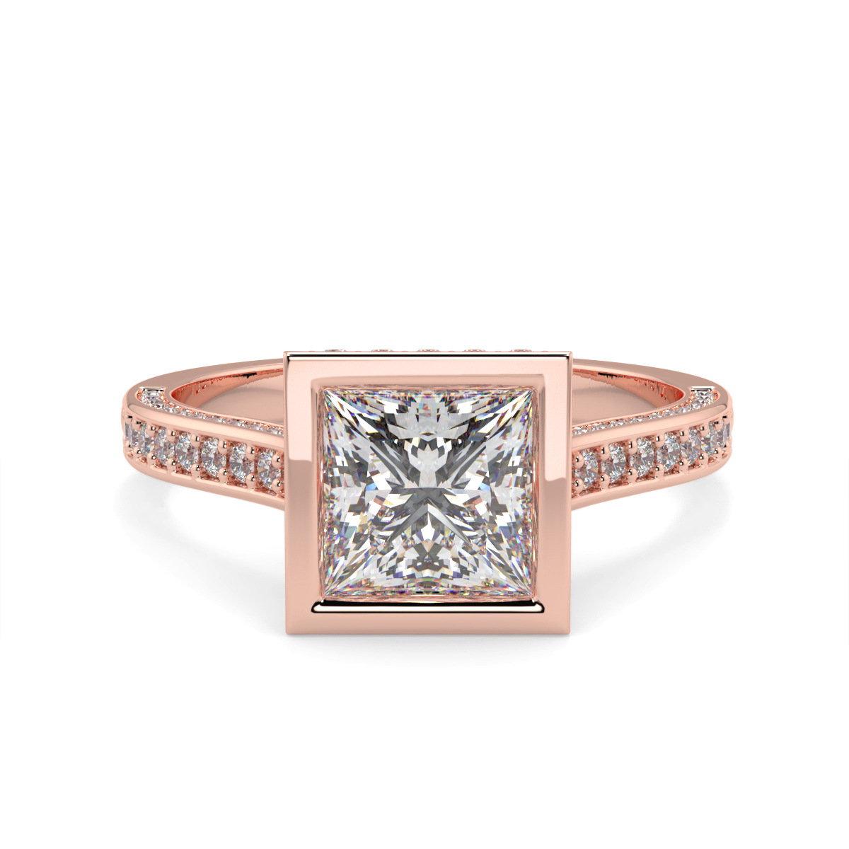 Princess Pave Set Rubover Diamond Ring