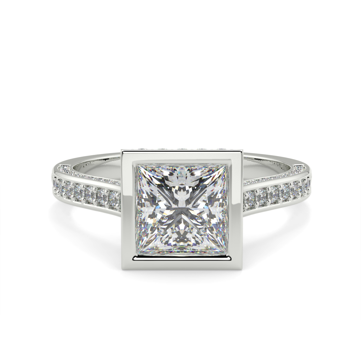 Princess Pave Set Rubover Diamond Ring