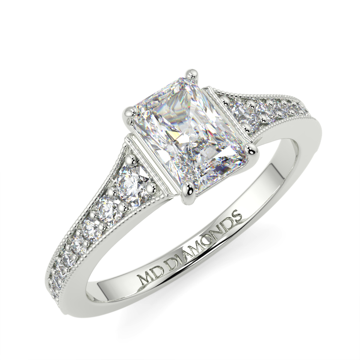 Radiant  Pave Grain Set Diamond Ring