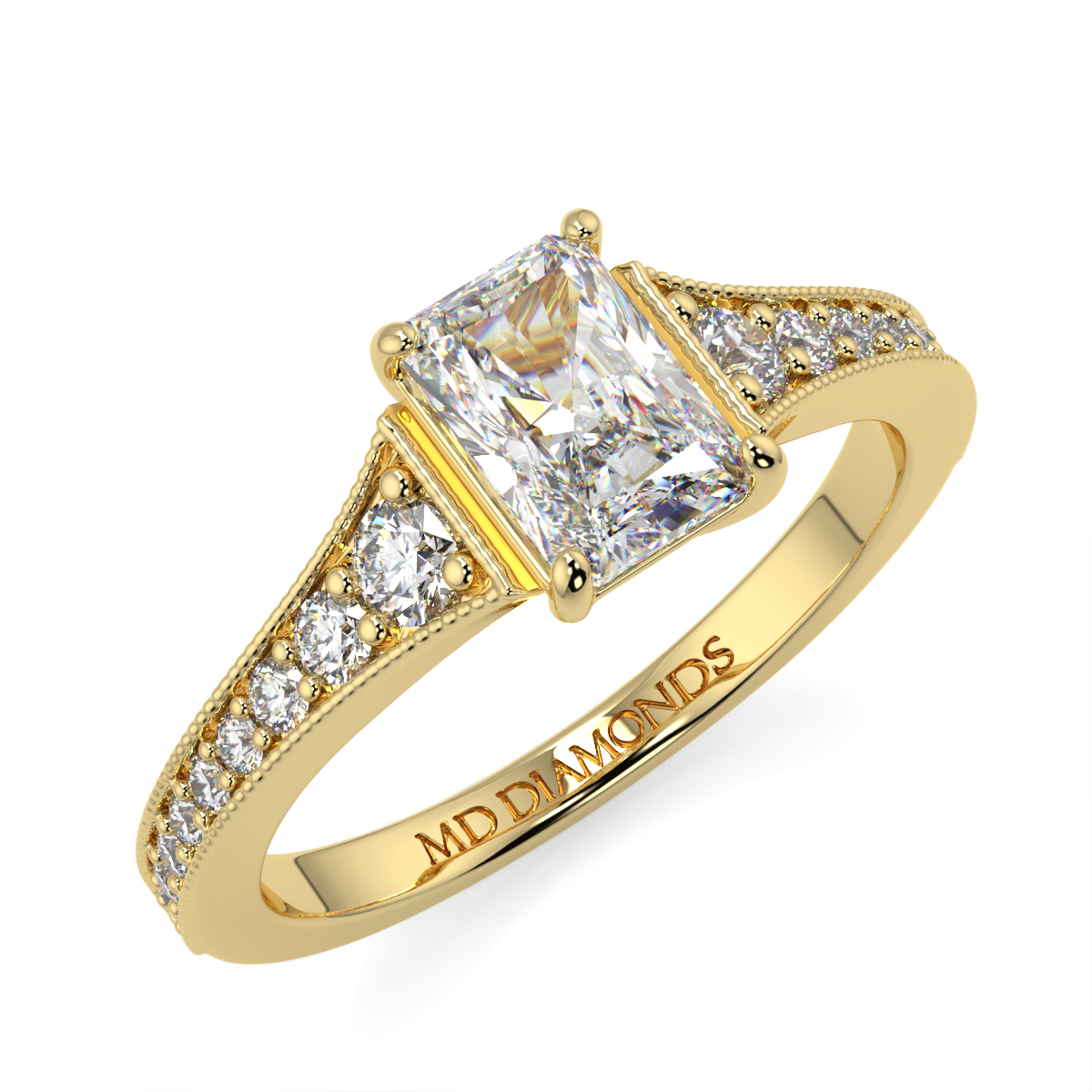 Radiant  Pave Grain Set Diamond Ring