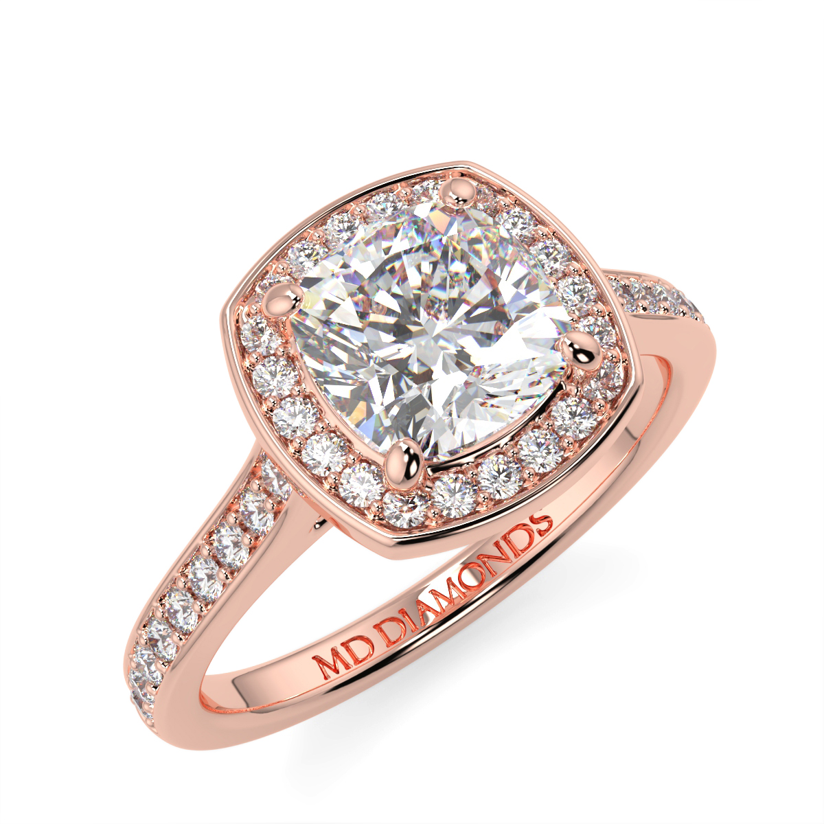 Cushion Halo Pave Set Diamond Ring