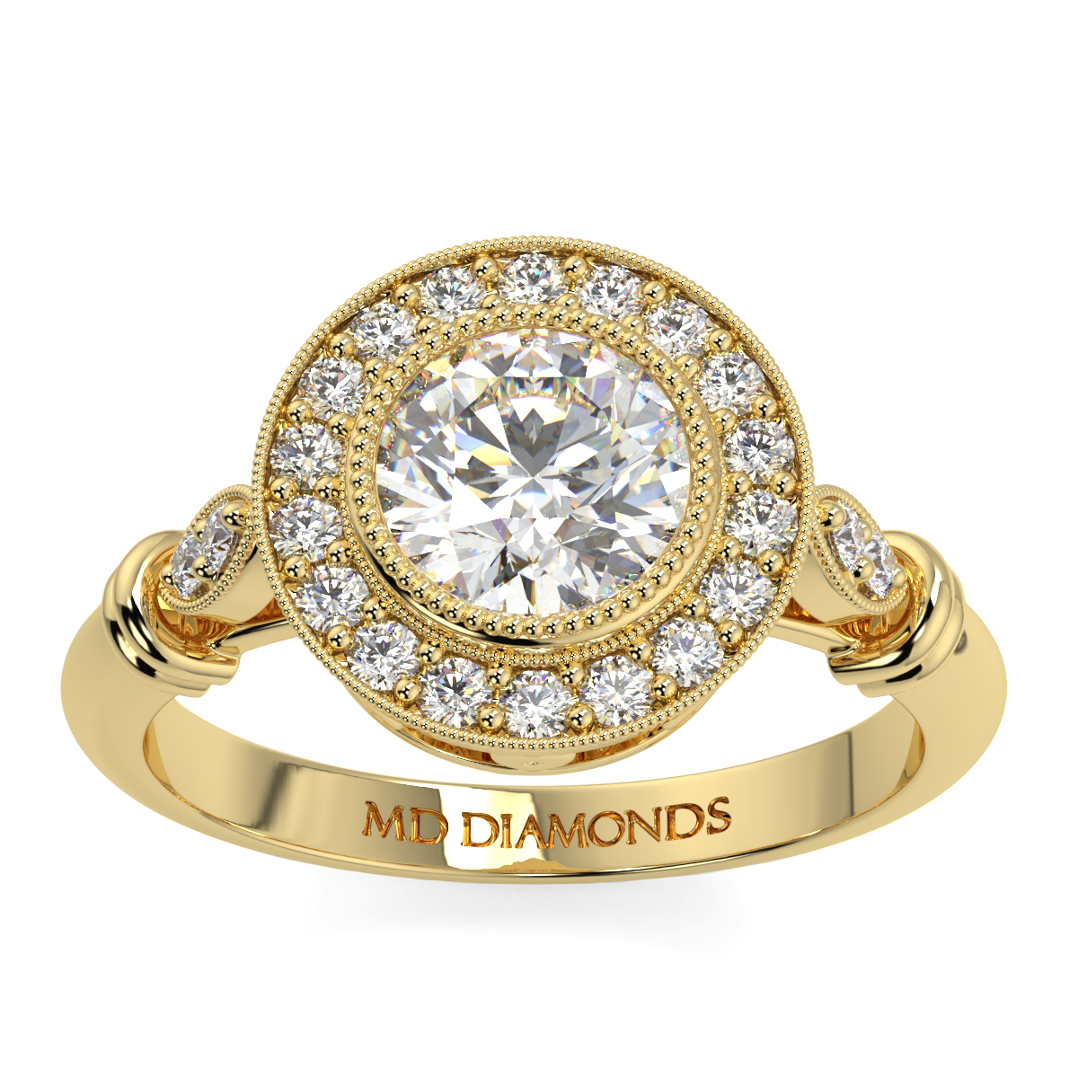 Round Prime Halo Diamond Ring
