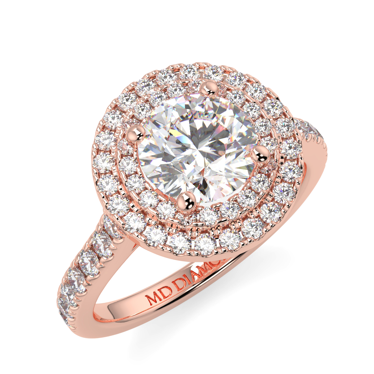 Round Double Halo With Shoulder Diamond Ring