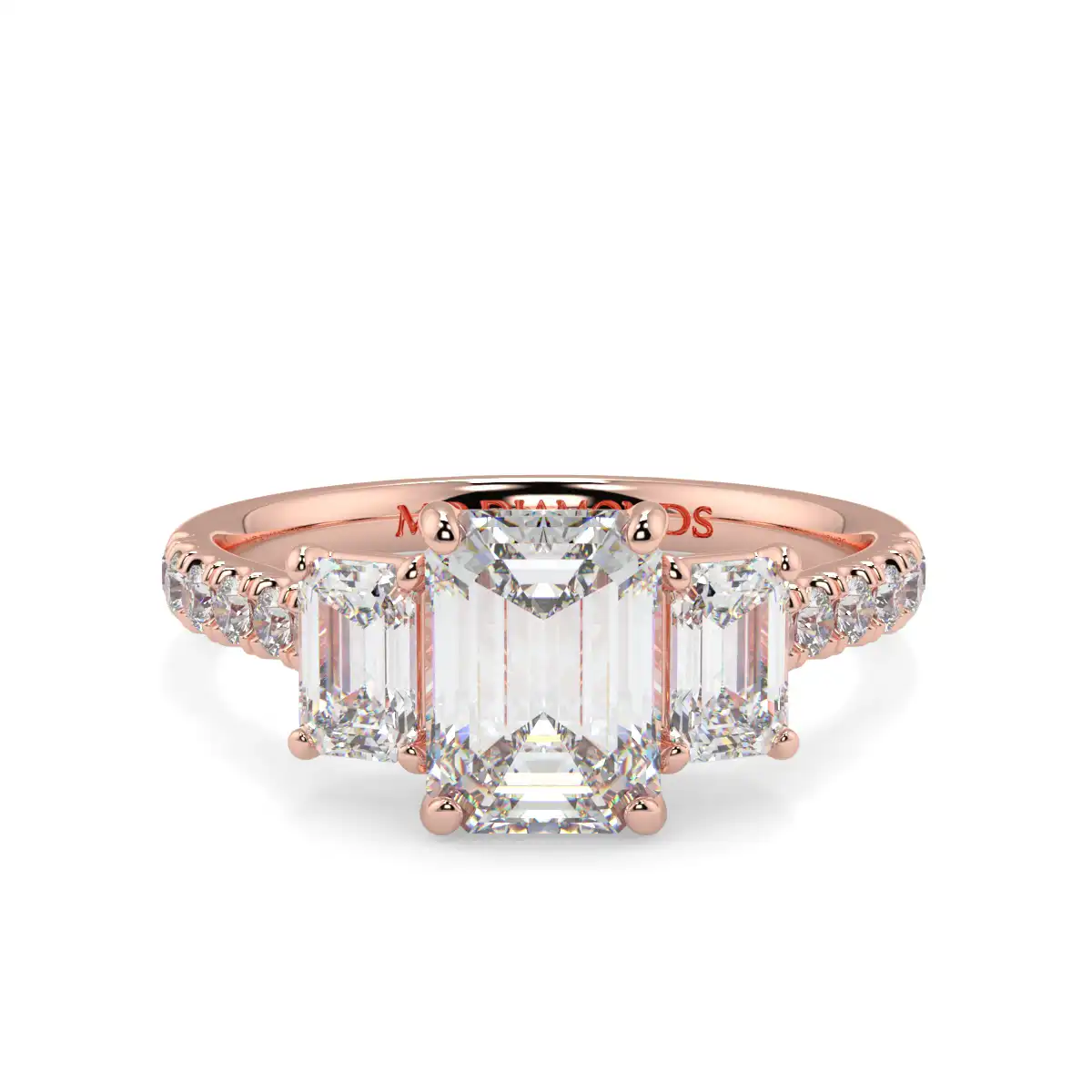 Emerald 3 Stone Microset Trilogy Ring