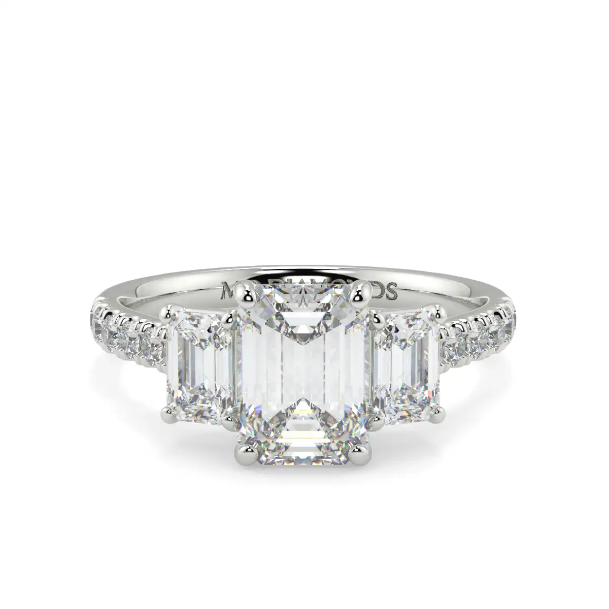 Emerald 3 Stone Microset Trilogy Ring