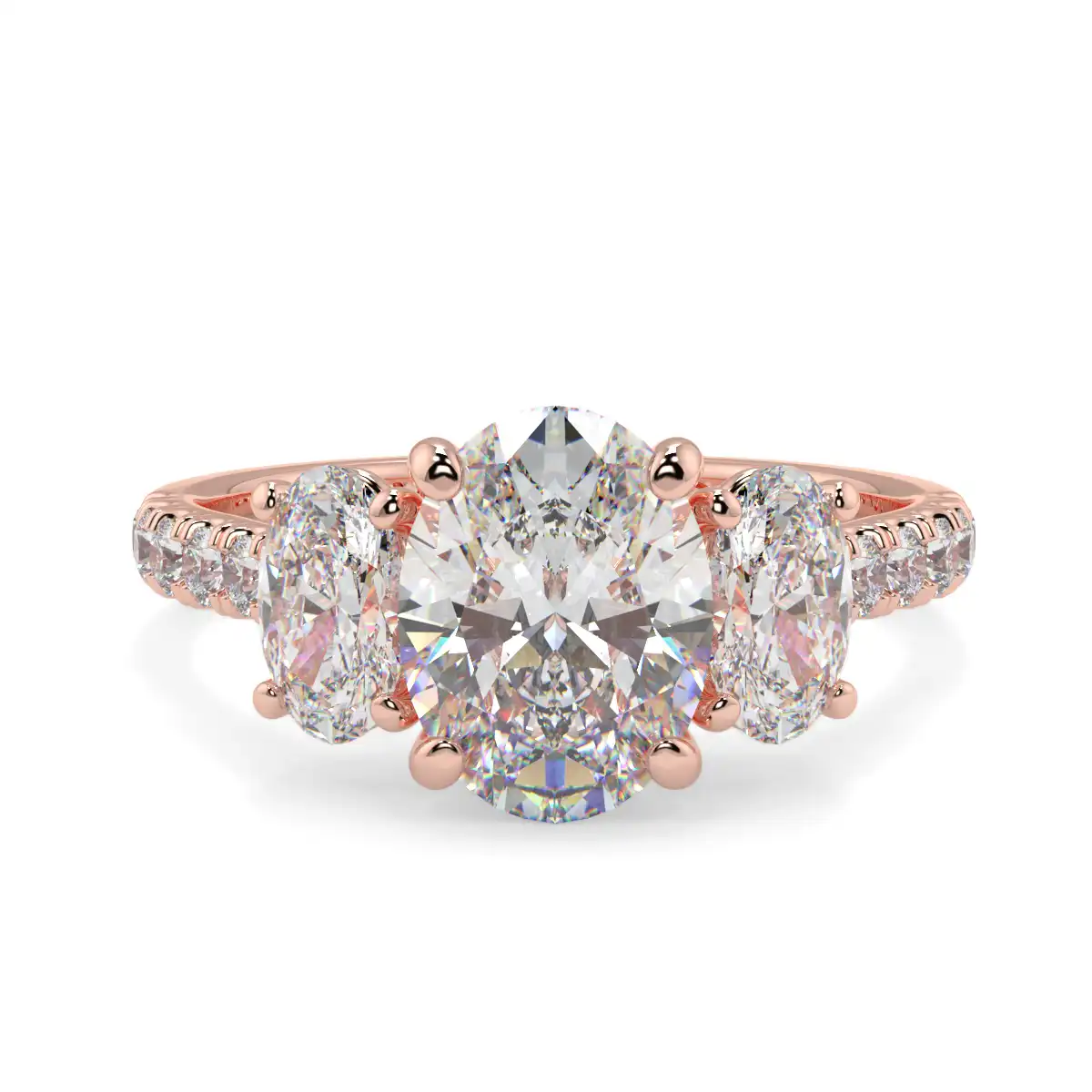 Oval 3 Stone Microset Trilogy Ring