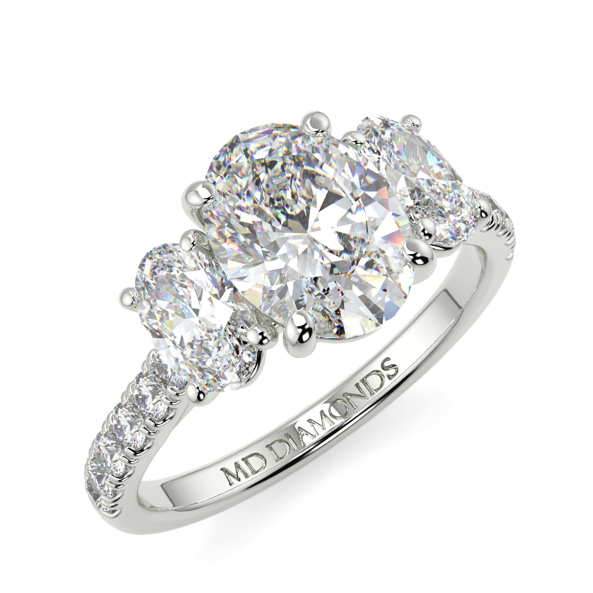 Oval 3 Stone Microset Trilogy Ring