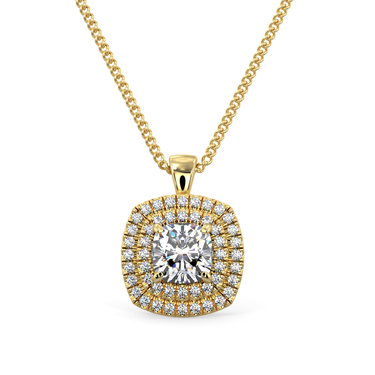 Cushion Microset Double Halo Pendent