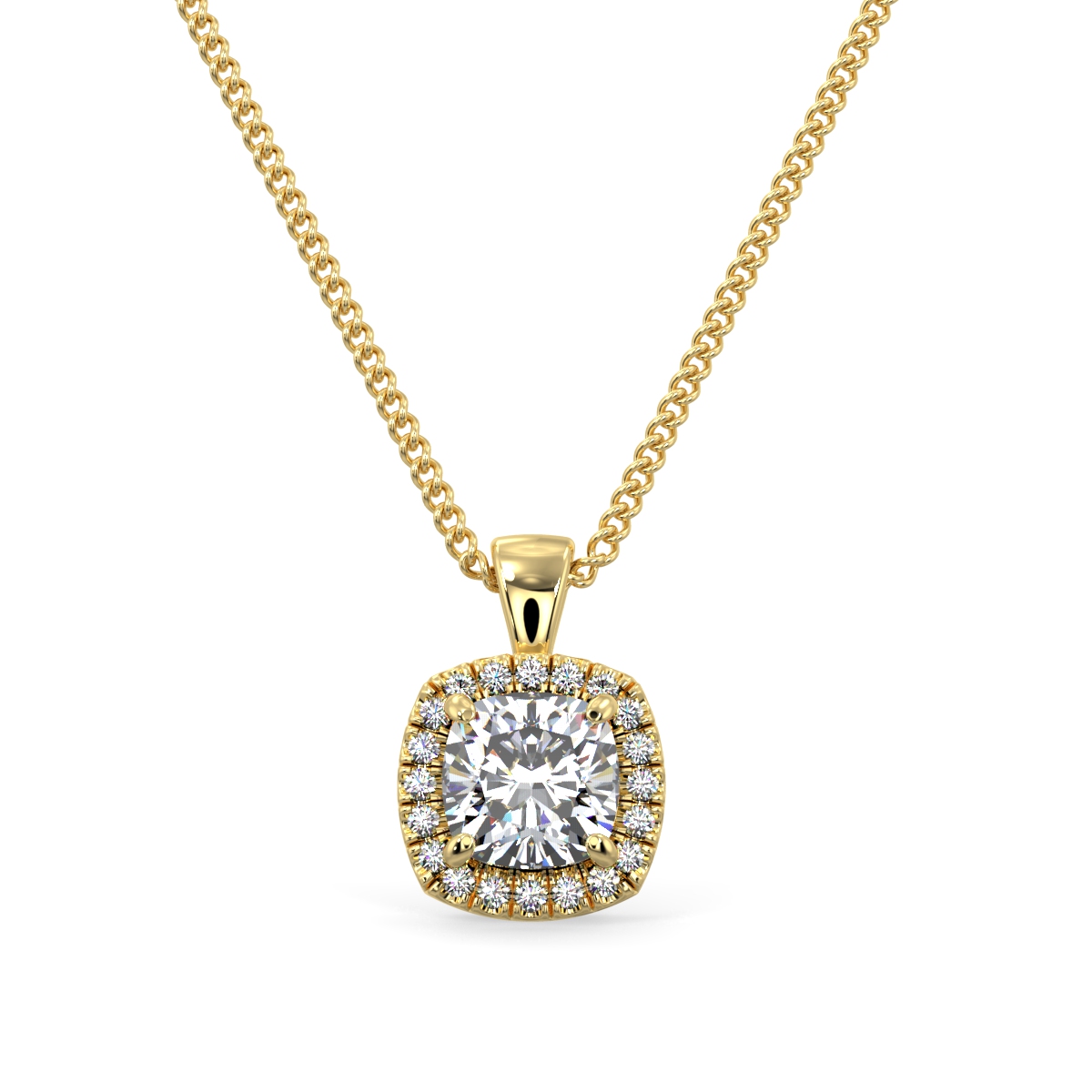 Cushion Microset Single Halo Pendent