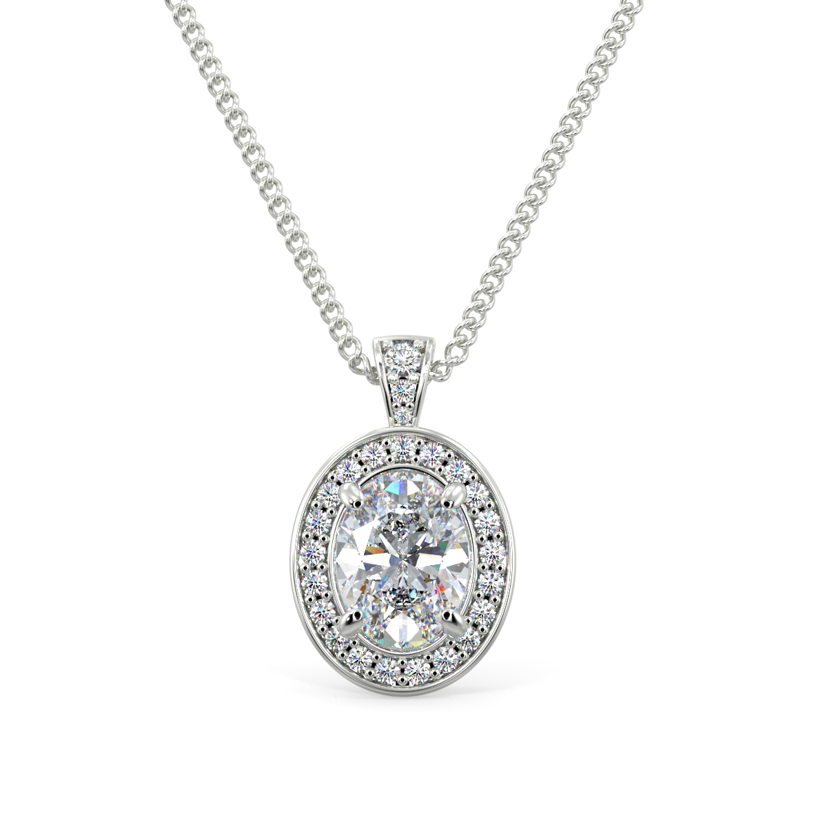 Oval Pave Halo With Pave Bail Pendent