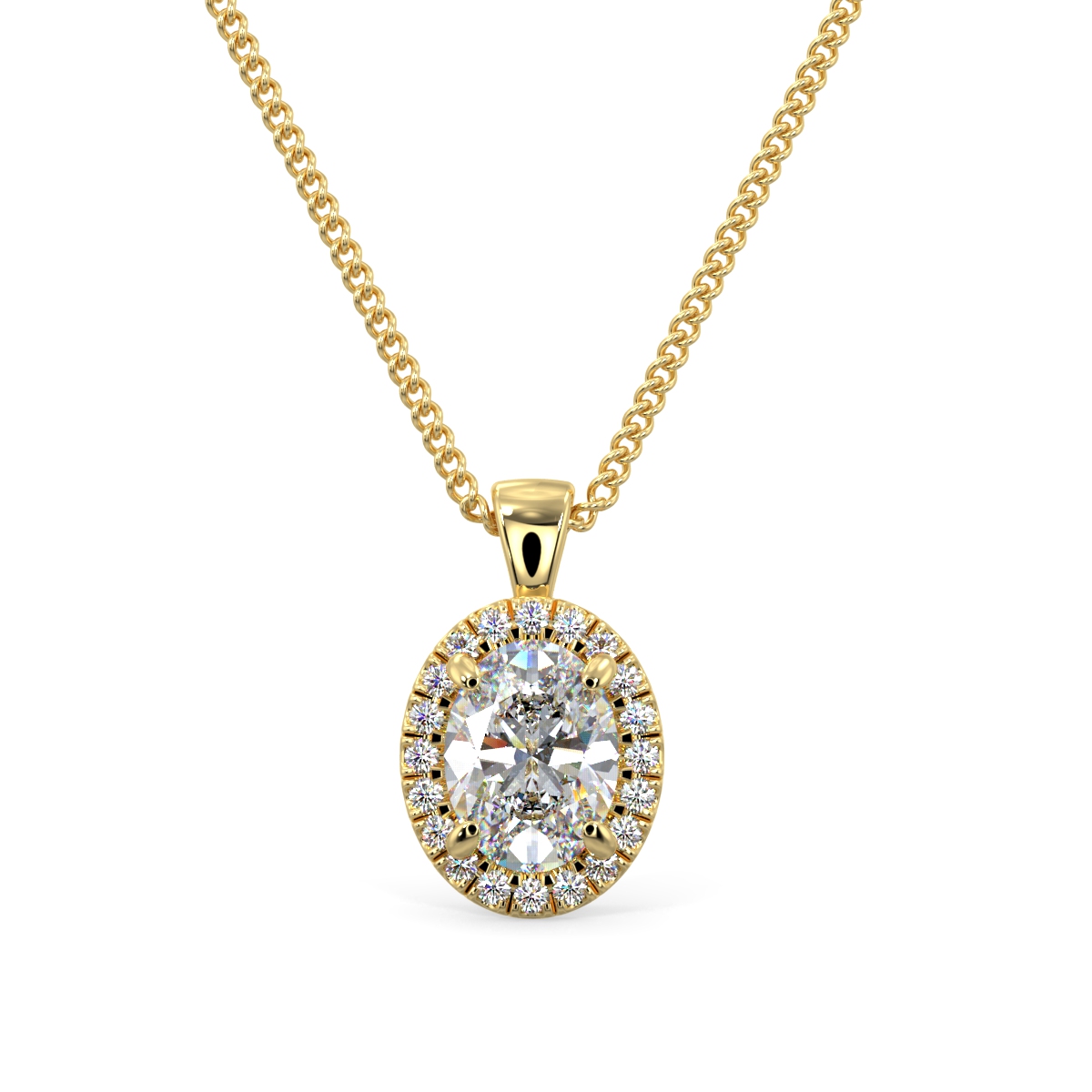 Oval Pave Halo With Pave Bail Pendant