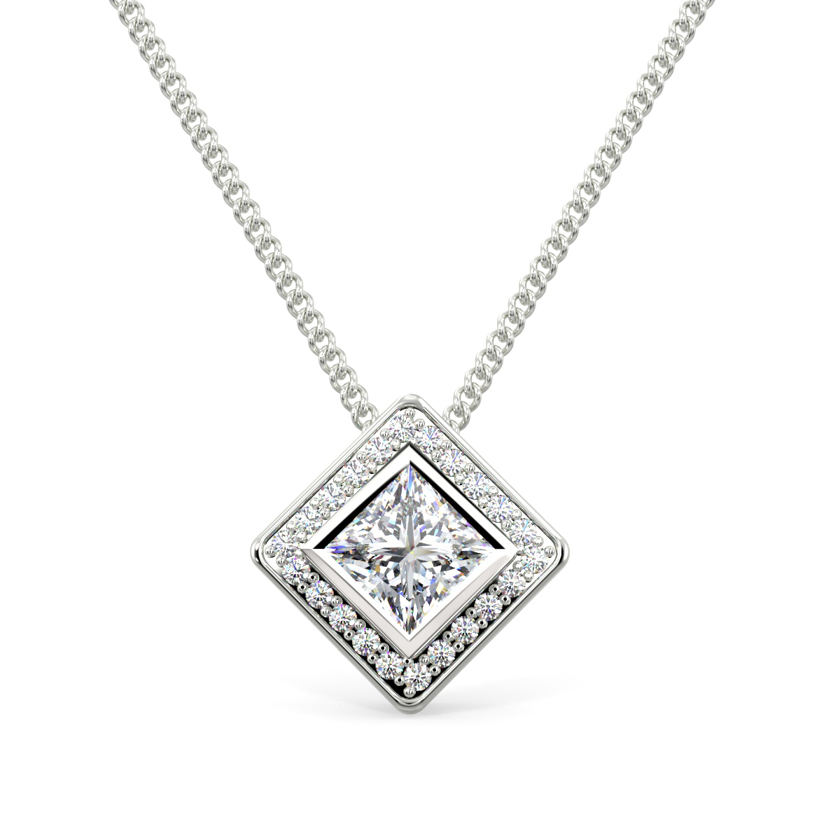 Princess Pave Halo Rubover Pendent