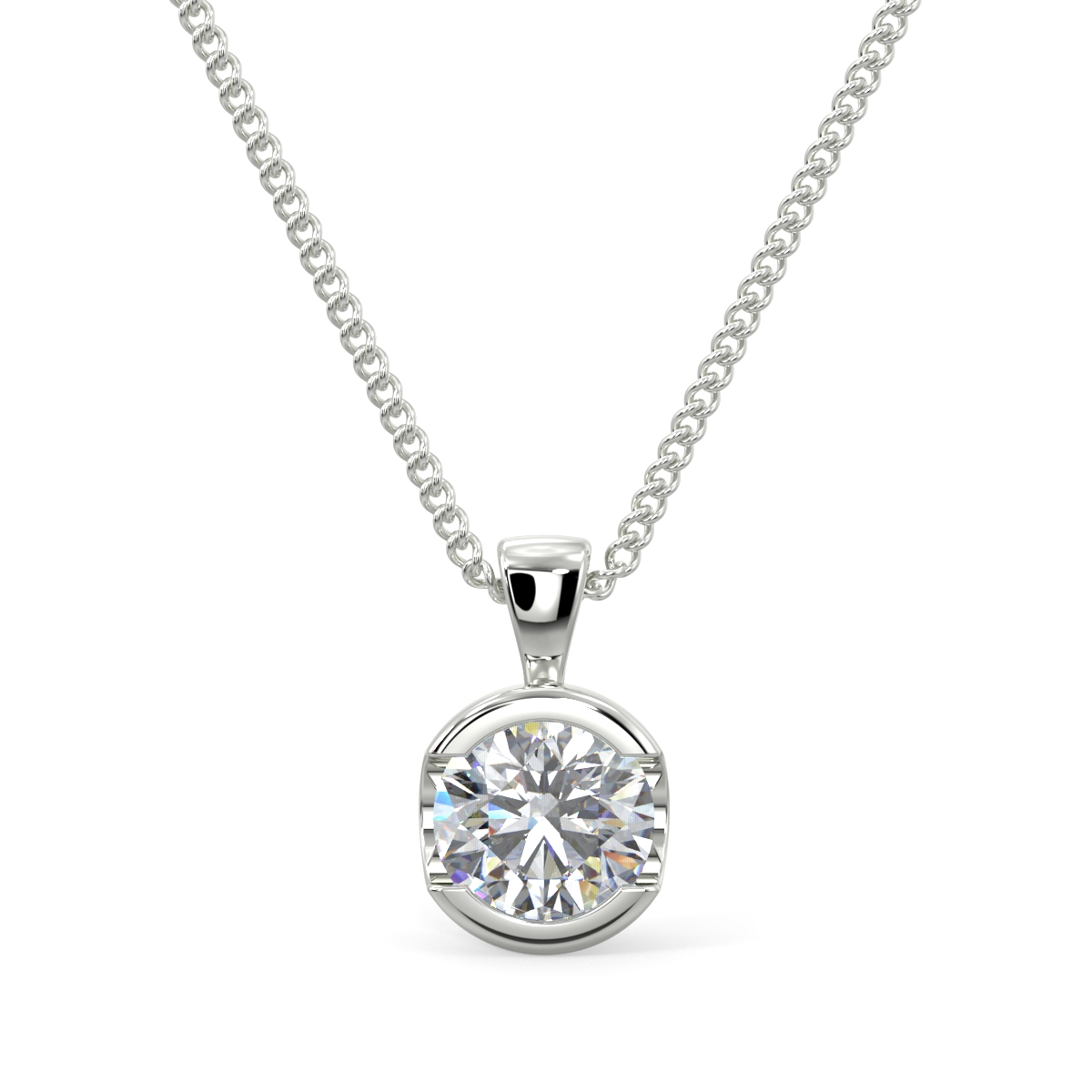 Round Half Rubover Solitaire Pendent