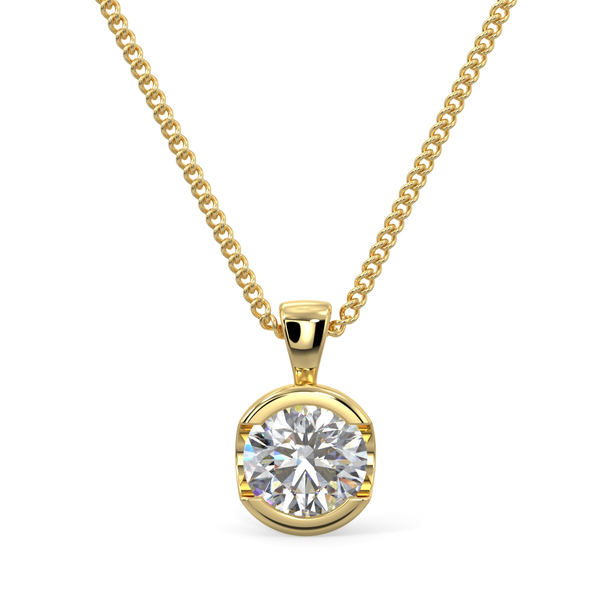 Round Half Rubover Solitaire Pendent