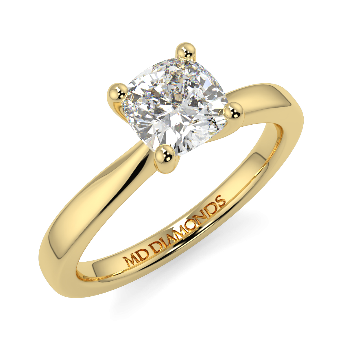 Cushion 4 Claw Tappered Solitaire Ring