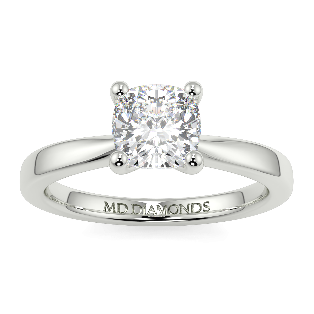 Cushion 4 Claw Tappered Solitaire Ring
