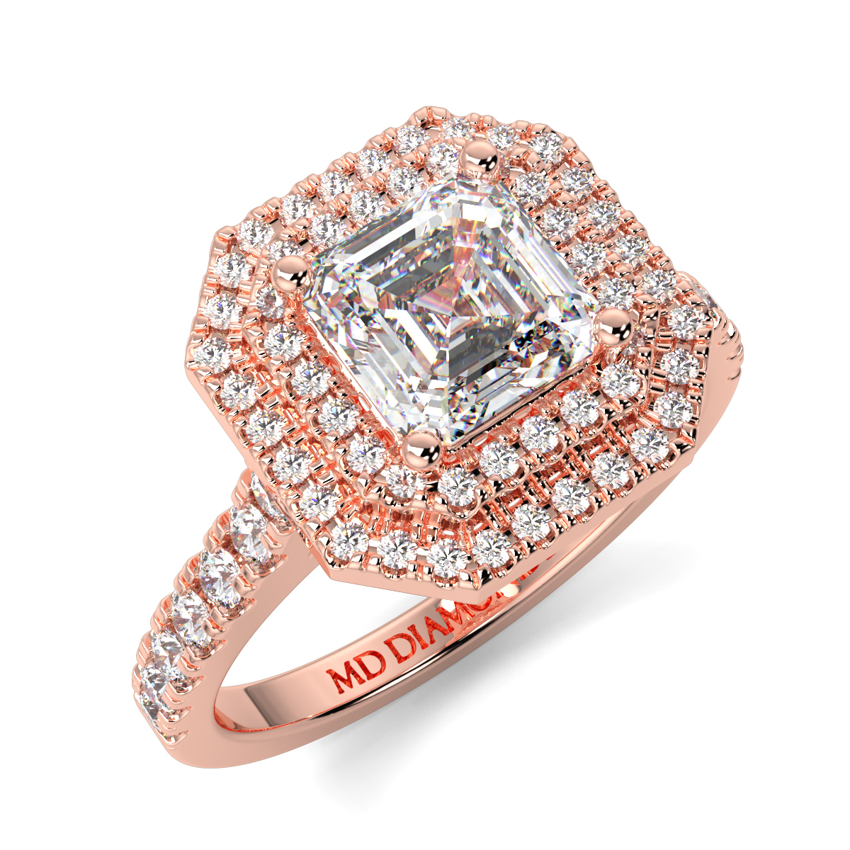 Assher Double Halo With Shoulder Diamond Ring