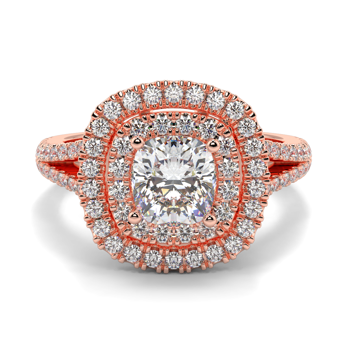 Cushion Double Halo With Shoulder Diamond Ring