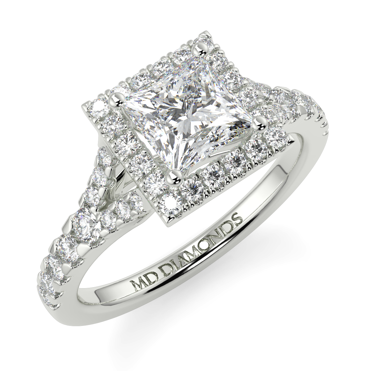 Princess Microset Halo Split Shank Diamond Ring