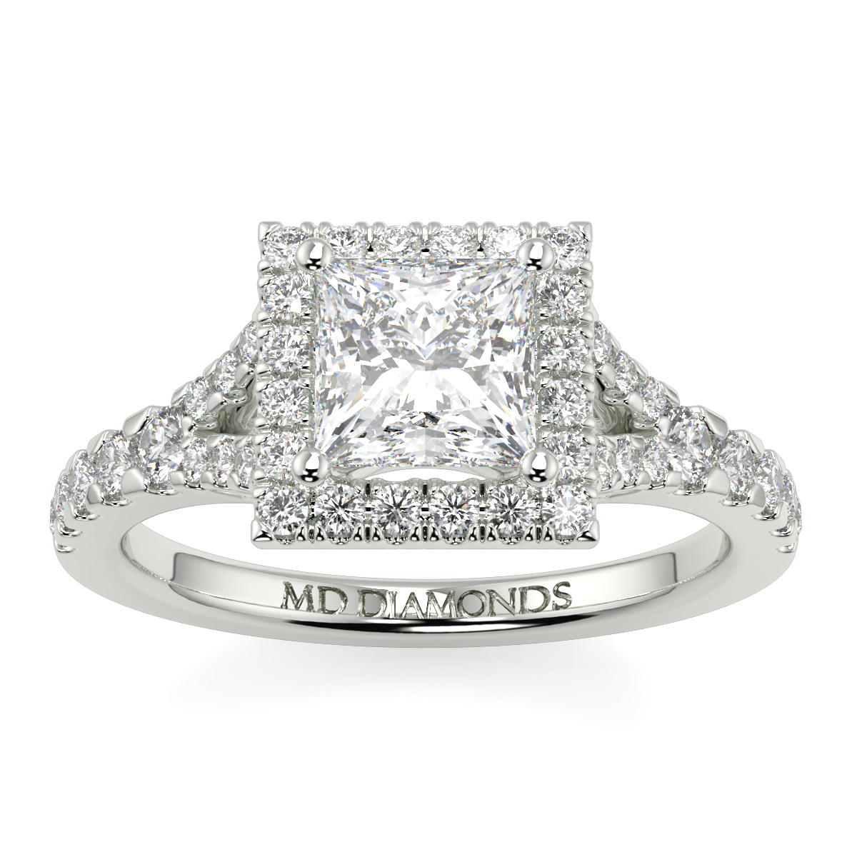 Princess Microset Halo Split Shank Diamond Ring