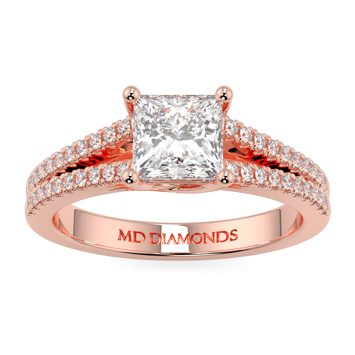 Princess Micro Set Split Shank Diamond Ring