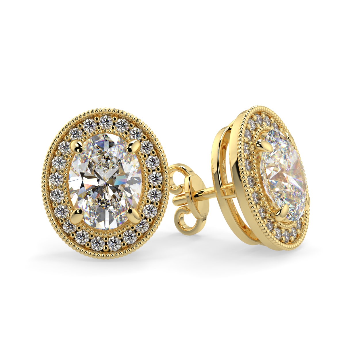 Alpha Back Oval Halo Pave With Milgrain Earring