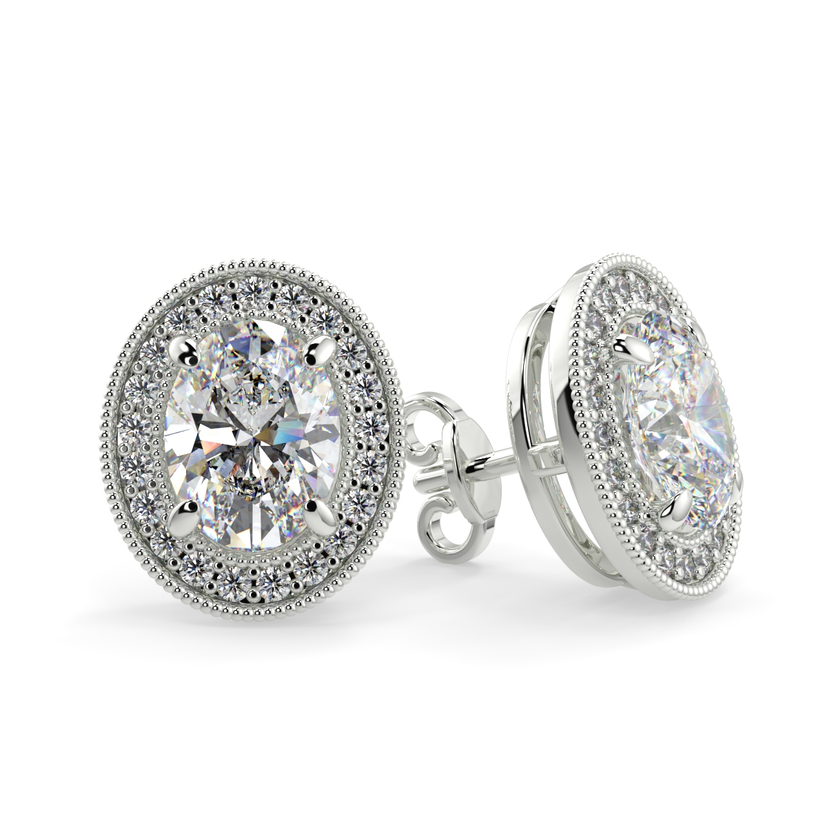 OVAL HALO PAVE WITH MILGRAIN EARRING