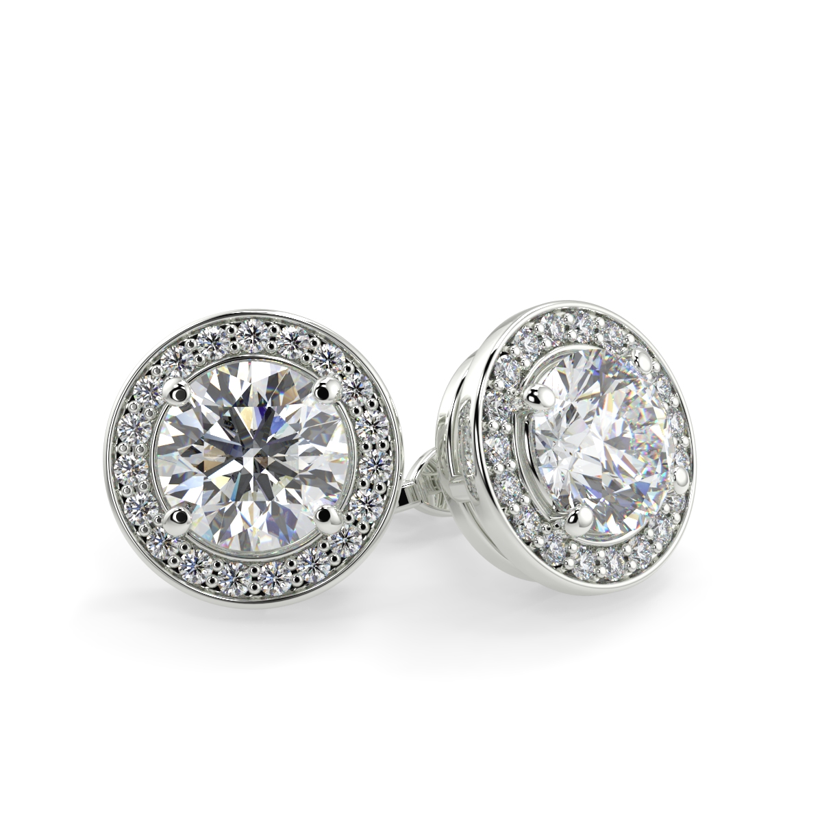 Screw Back Round Halo Pave Set Earring