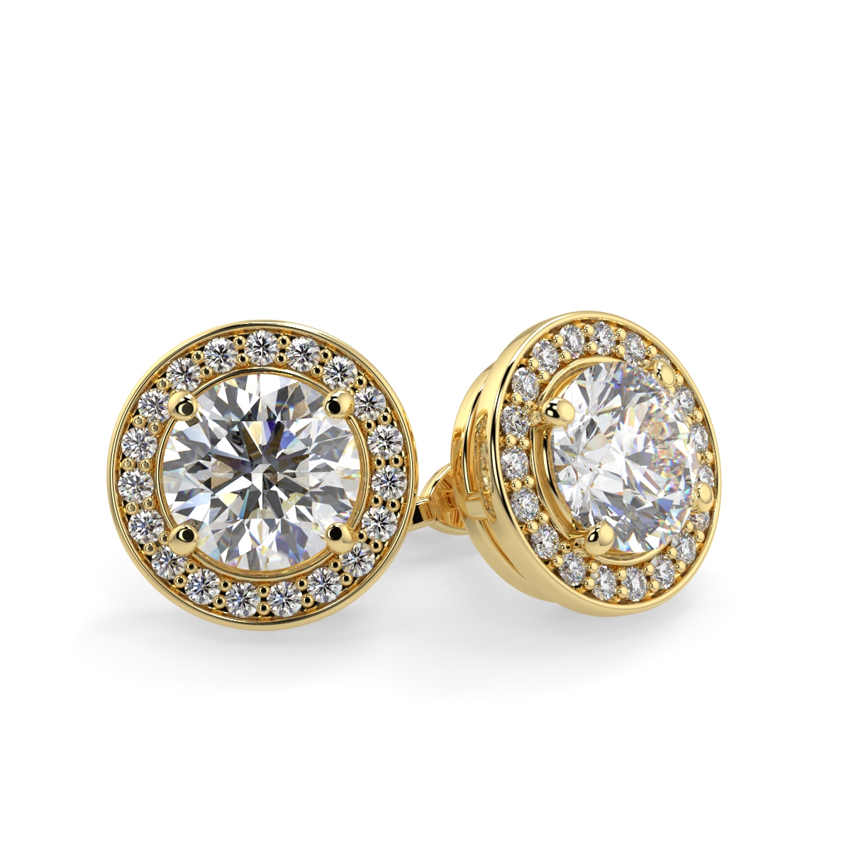 Screw Back Round Halo Pave Set Earring