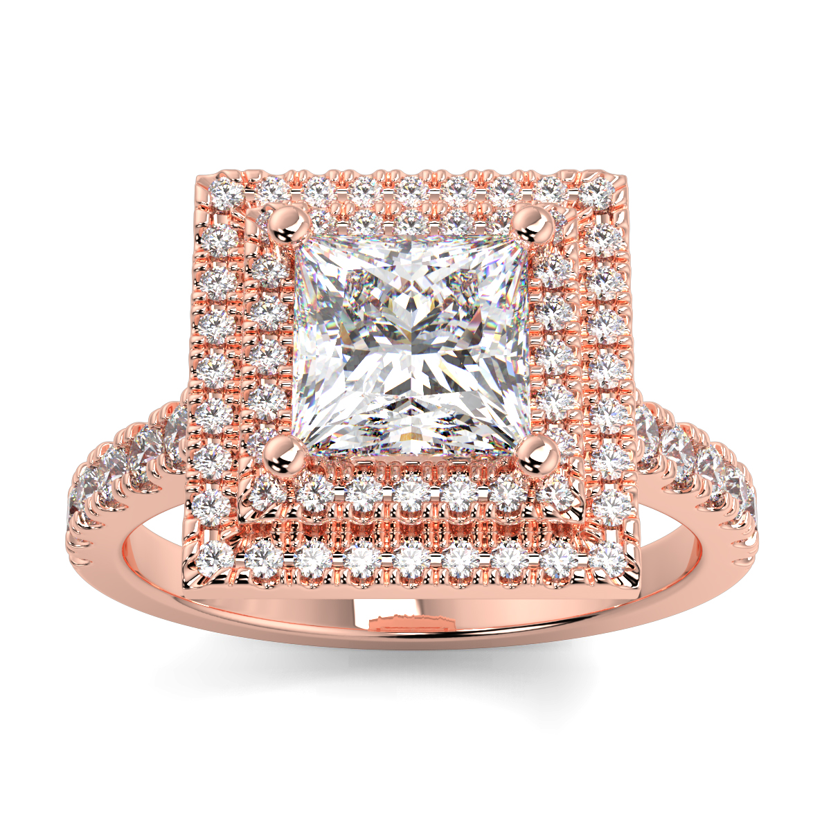 Princess Double Halo With Shoulder Diamond Ring