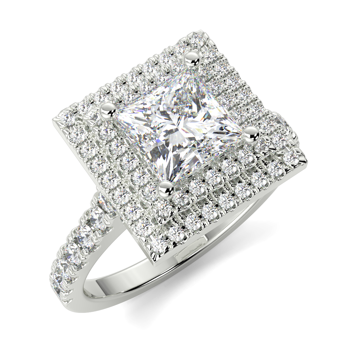 Princess Double Halo With Shoulder Diamond Ring