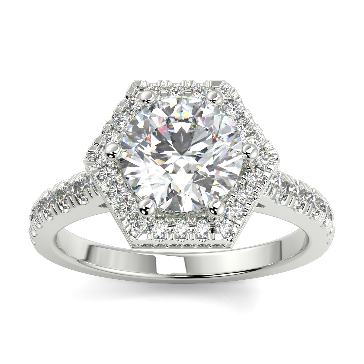 Round Hexa Hiden Halo Diamond Ring