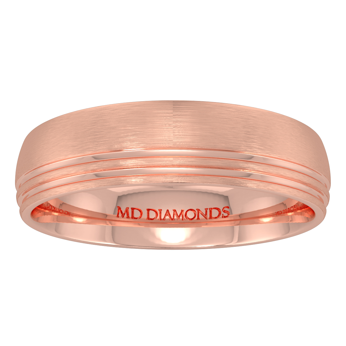 Men's Court Shape Double Groove Matt Finish Wedding Band