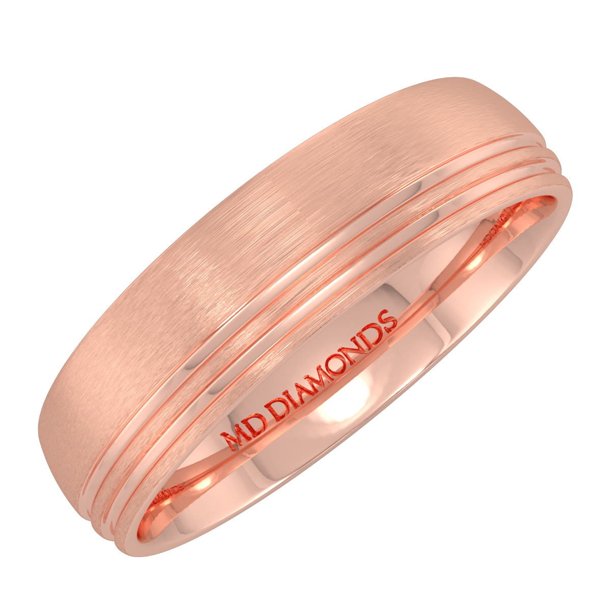 Men's Court Shape Double Groove Matt Finish Wedding Band