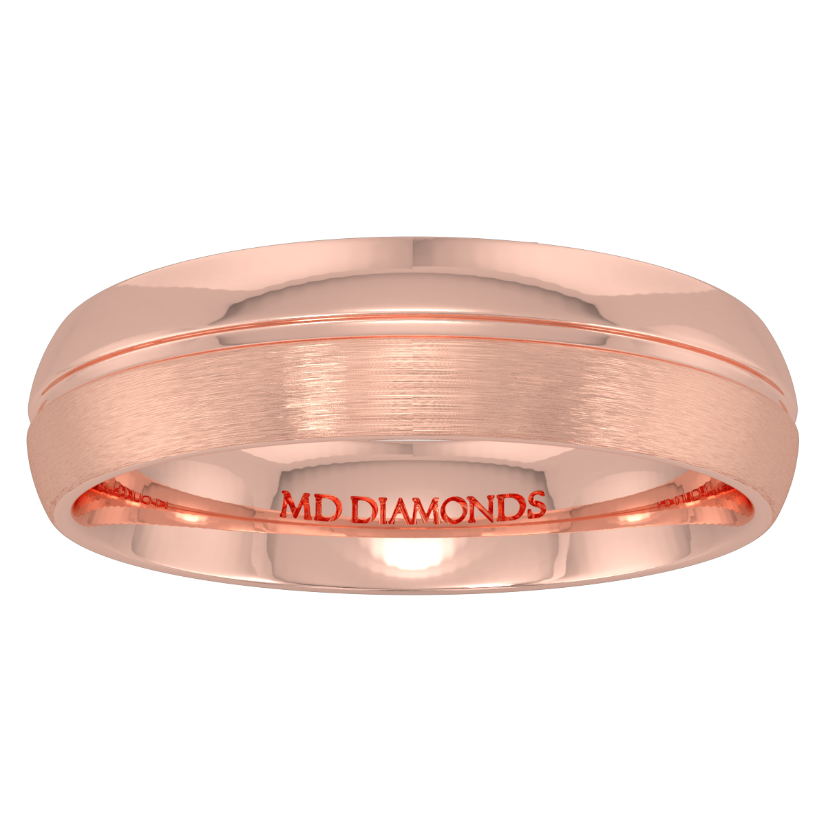 Men's Court Shape Single Grooved Matt And Shiny Wedding Band
