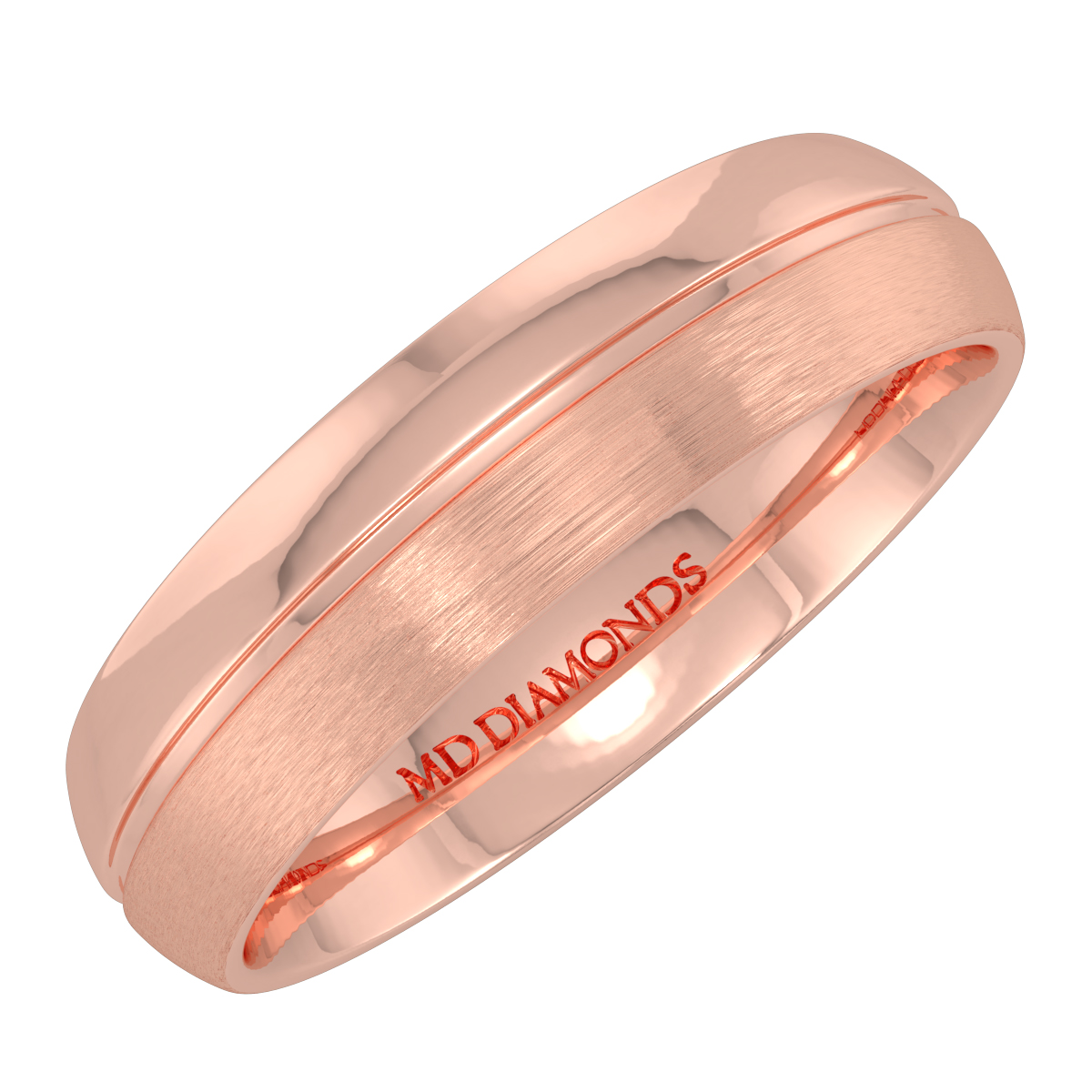 Men's Court Shape Single Grooved Matt And Shiny Wedding Band