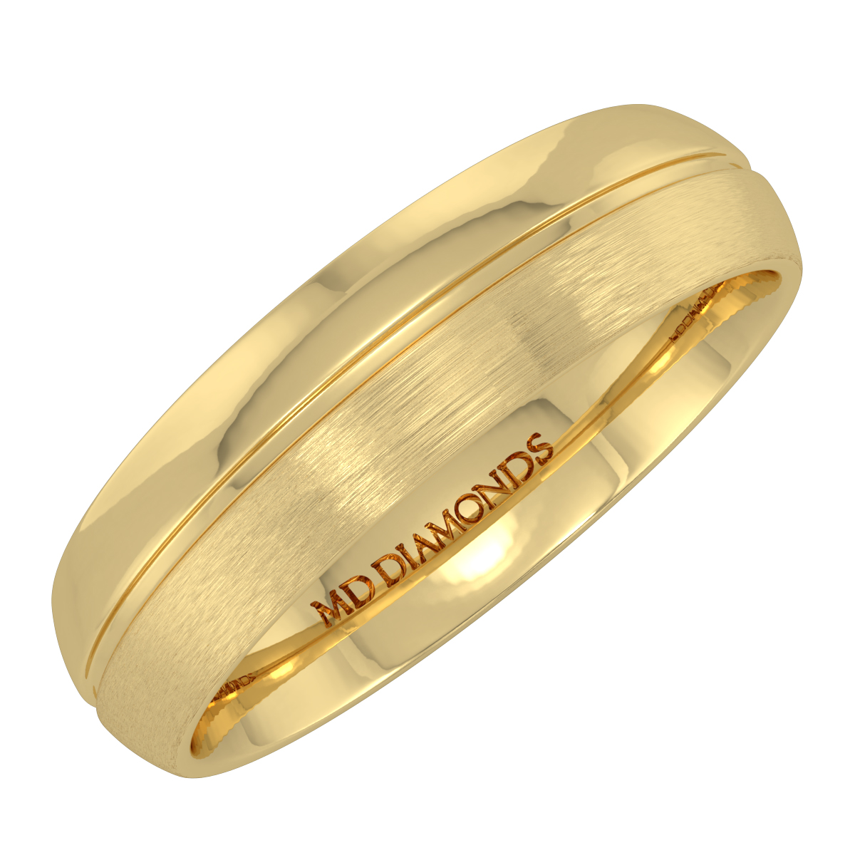 Men's Court Shape Single Grooved Matt And Shiny Wedding Band