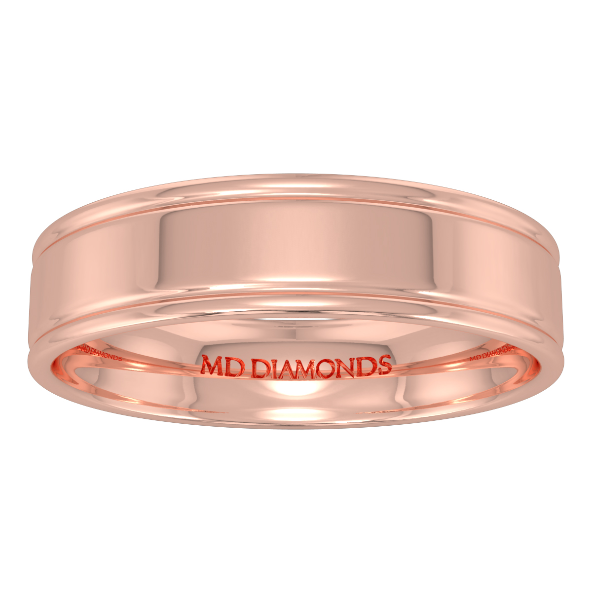 Men's Double Grooved, Shiny Finish Wedding Band