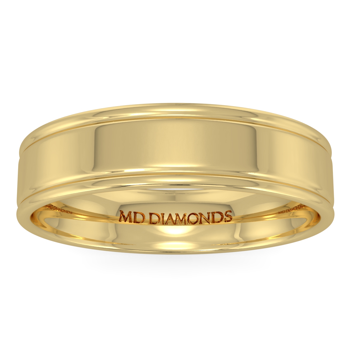 Men's Double Grooved, Shiny Finish Wedding Band